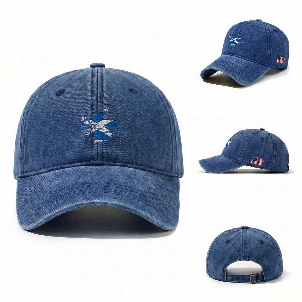 Scotland Map Saltire Flag Scottish Heritage Washed Cotton Baseball Cap Vintage Country Pride