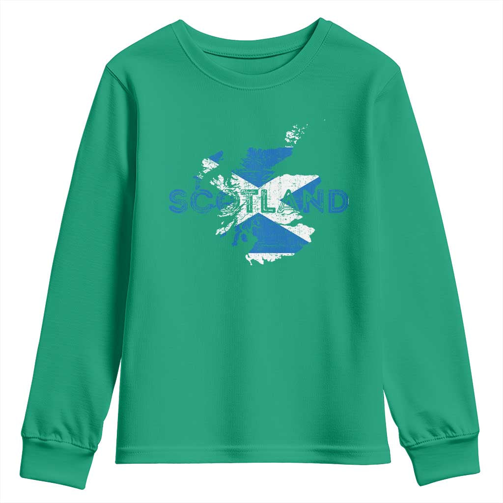 Scotland Map Saltire Flag Scottish Heritage Youth Sweatshirt Vintage Country Pride