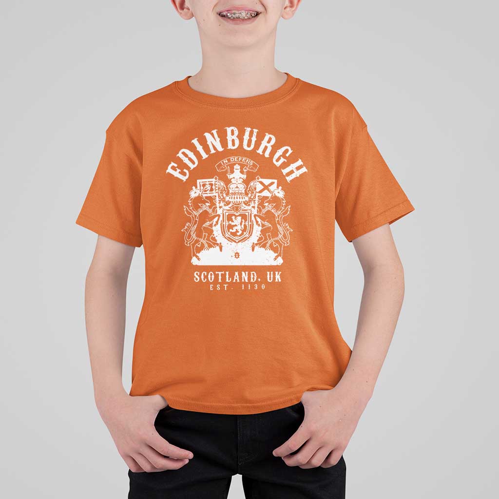 Edinburgh Scotland UK Est 1130 T Shirt For Kid Royal Coat of Arms In Defens Historic Crest Graphic