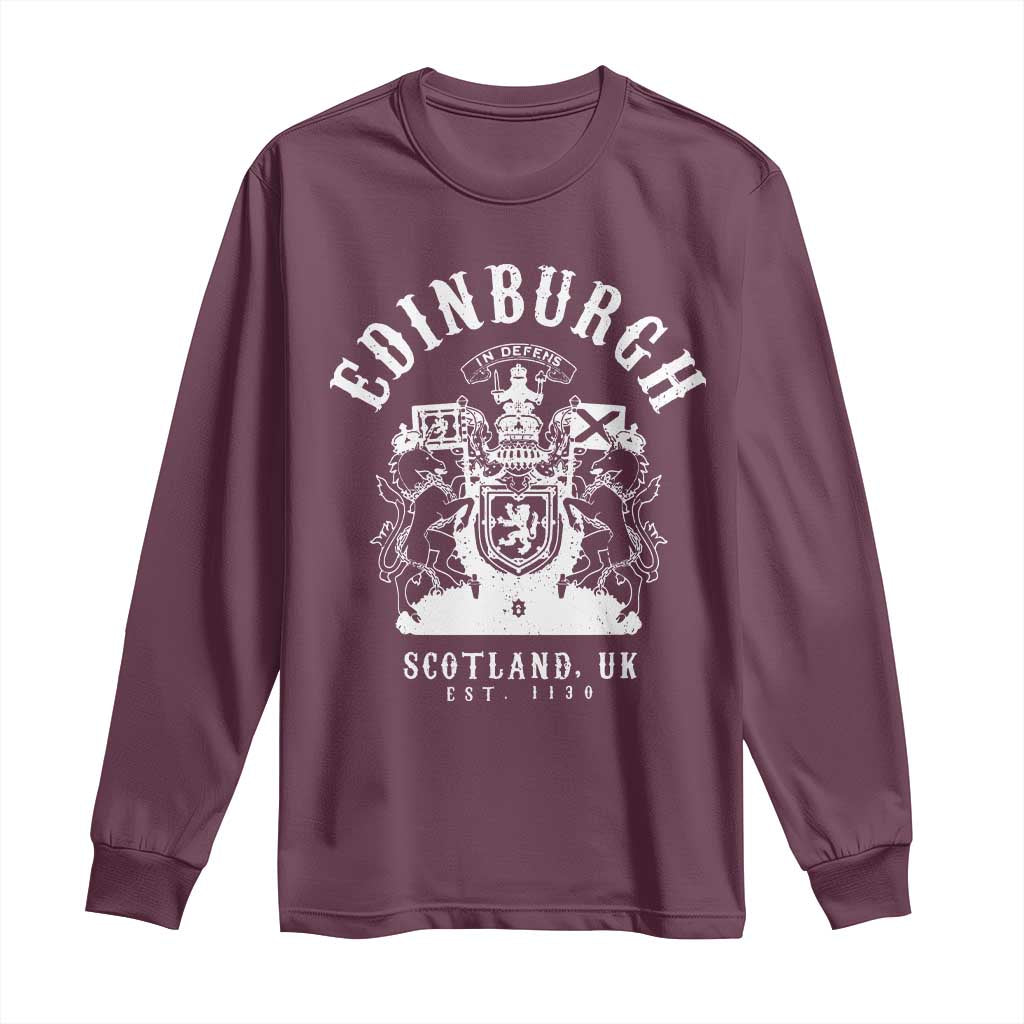 Edinburgh Scotland UK Est 1130 Long Sleeve Shirt Royal Coat of Arms In Defens Historic Crest Graphic