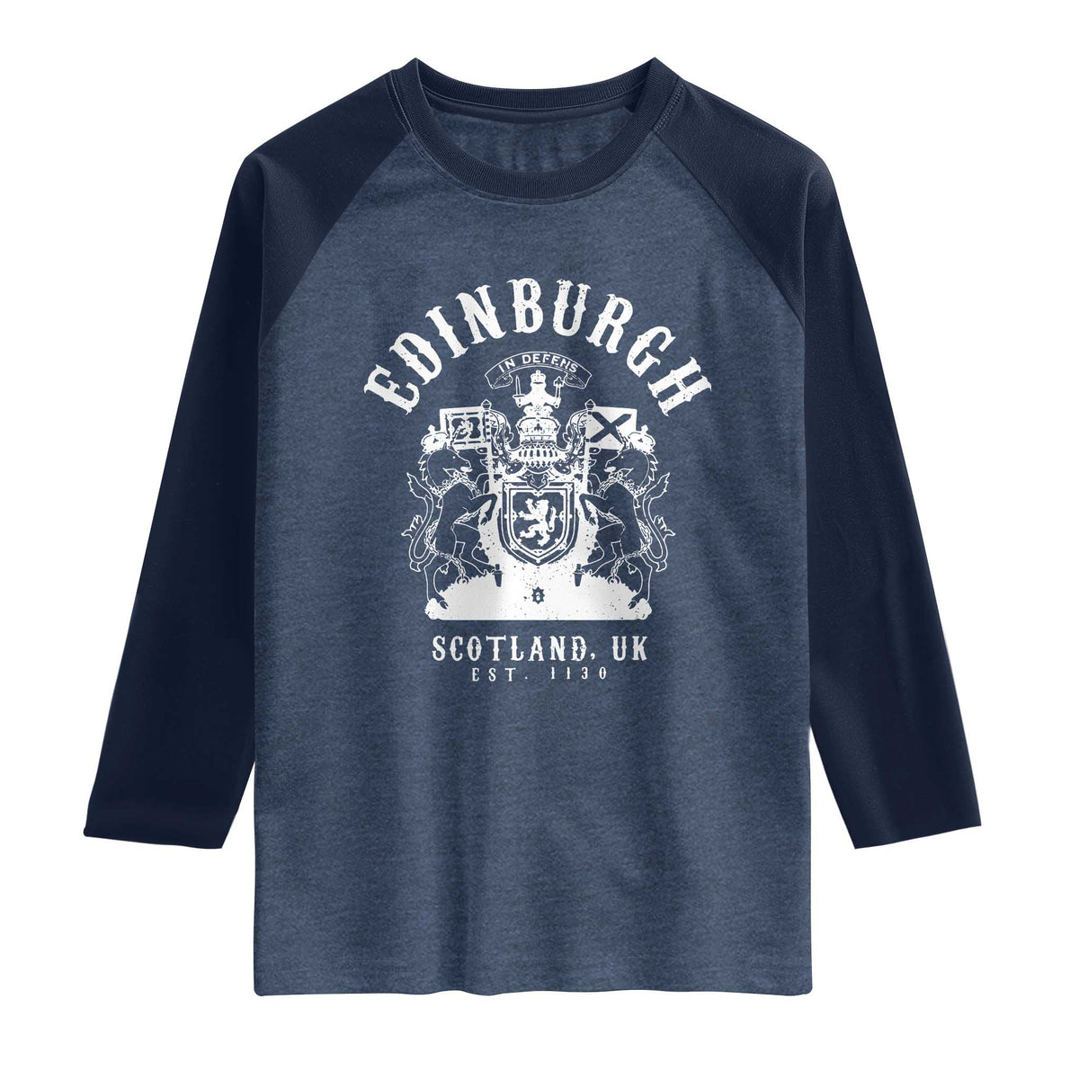 Edinburgh Scotland UK Est 1130 Raglan Shirt Royal Coat of Arms In Defens Historic Crest Graphic