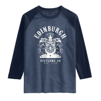 Edinburgh Scotland UK Est 1130 Raglan Shirt Royal Coat of Arms In Defens Historic Crest Graphic
