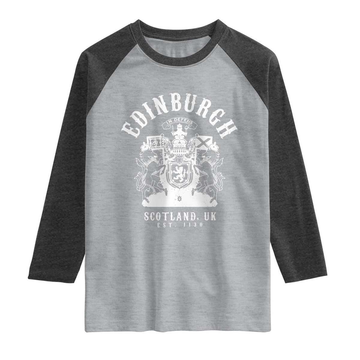 Edinburgh Scotland UK Est 1130 Raglan Shirt Royal Coat of Arms In Defens Historic Crest Graphic