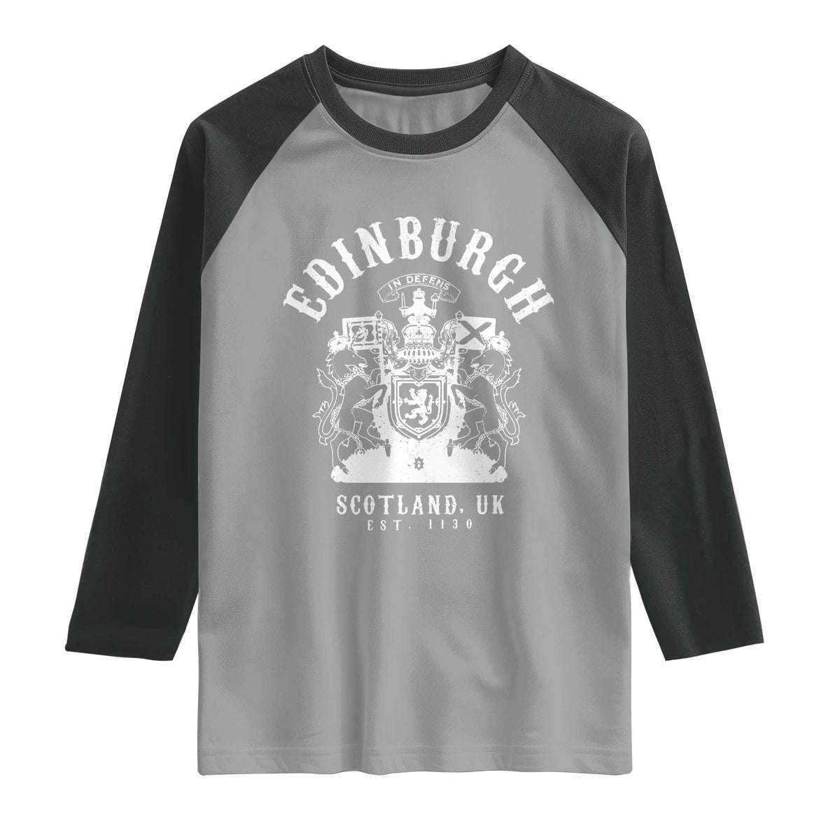 Edinburgh Scotland UK Est 1130 Raglan Shirt Royal Coat of Arms In Defens Historic Crest Graphic