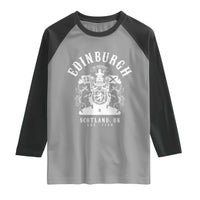 Edinburgh Scotland UK Est 1130 Raglan Shirt Royal Coat of Arms In Defens Historic Crest Graphic