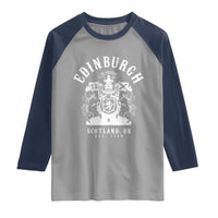 Edinburgh Scotland UK Est 1130 Raglan Shirt Royal Coat of Arms In Defens Historic Crest Graphic