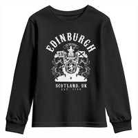 Edinburgh Scotland UK Est 1130 Youth Sweatshirt Royal Coat of Arms In Defens Historic Crest Graphic