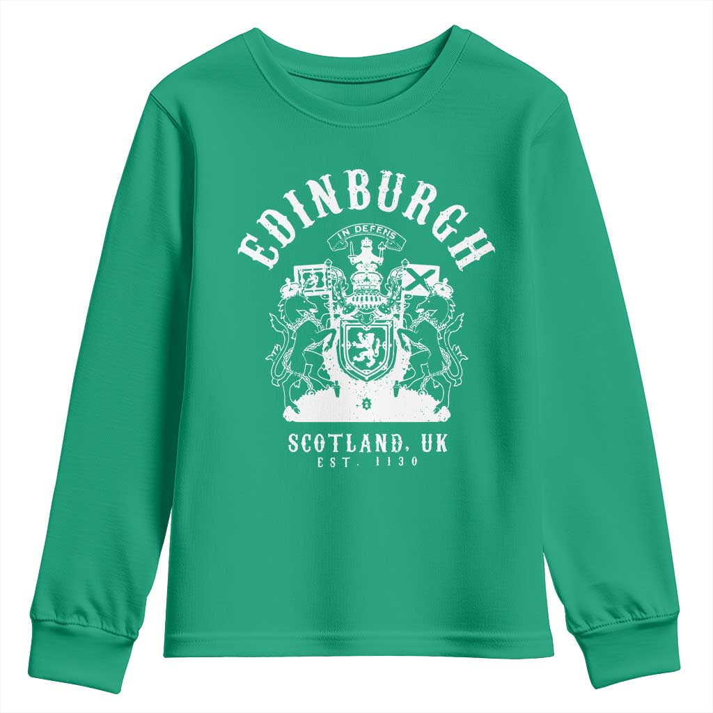 Edinburgh Scotland UK Est 1130 Youth Sweatshirt Royal Coat of Arms In Defens Historic Crest Graphic