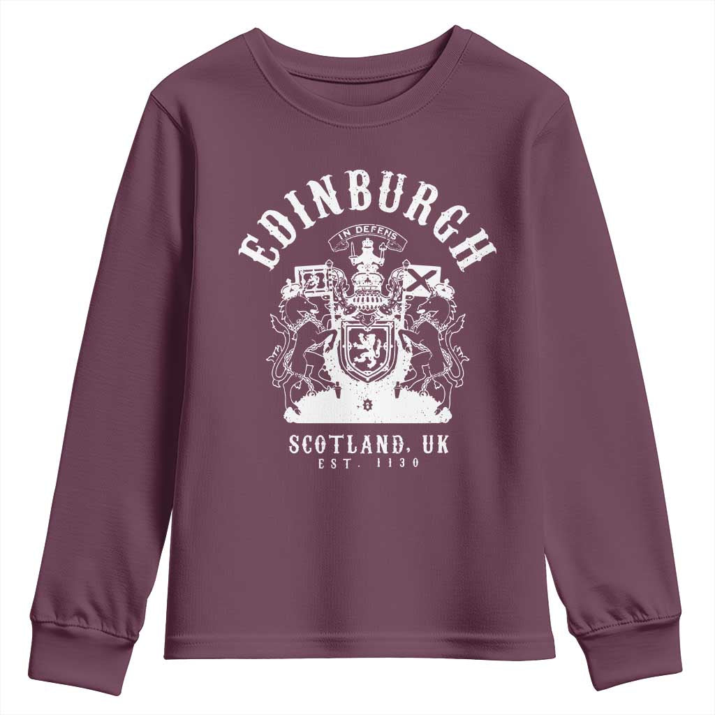 Edinburgh Scotland UK Est 1130 Youth Sweatshirt Royal Coat of Arms In Defens Historic Crest Graphic