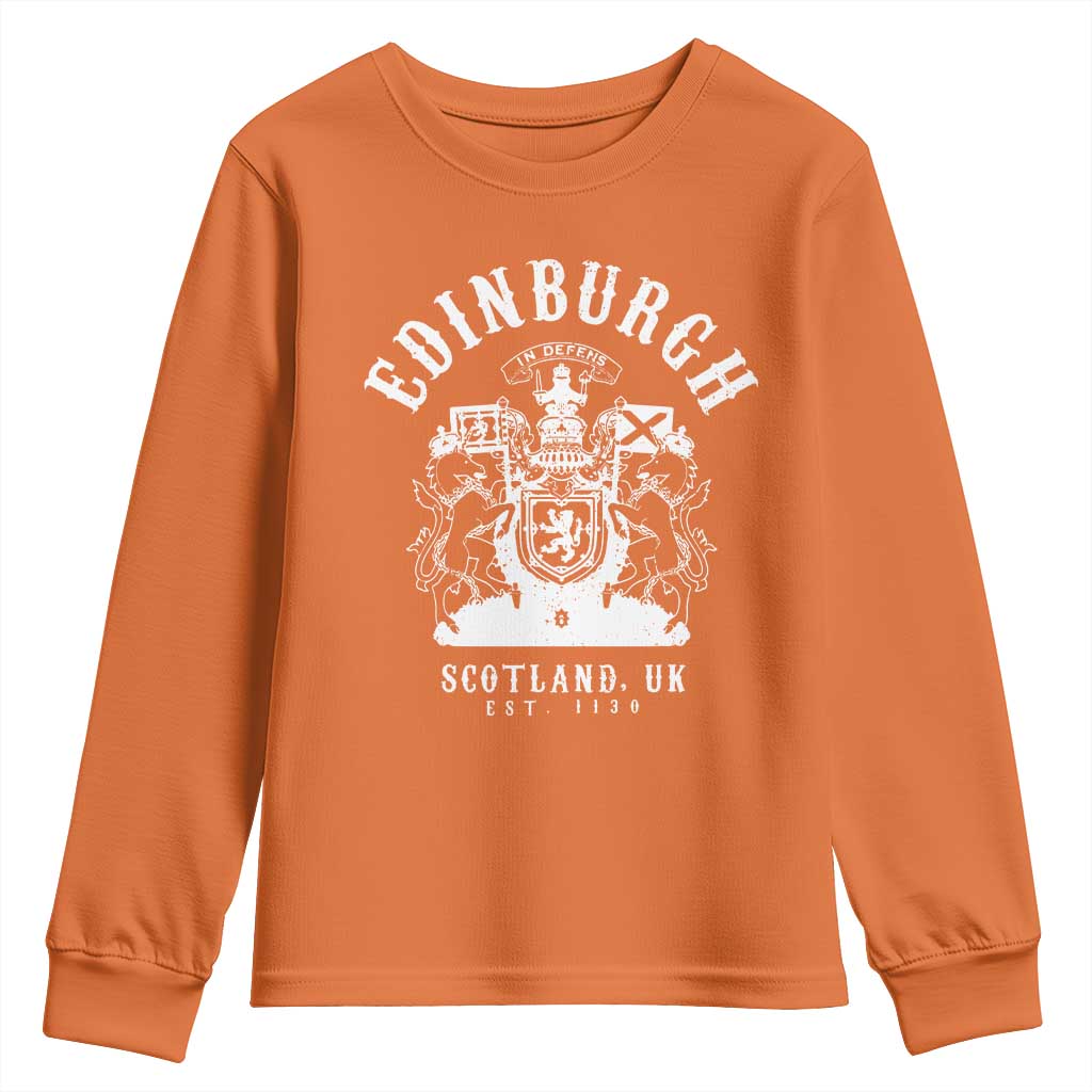 Edinburgh Scotland UK Est 1130 Youth Sweatshirt Royal Coat of Arms In Defens Historic Crest Graphic