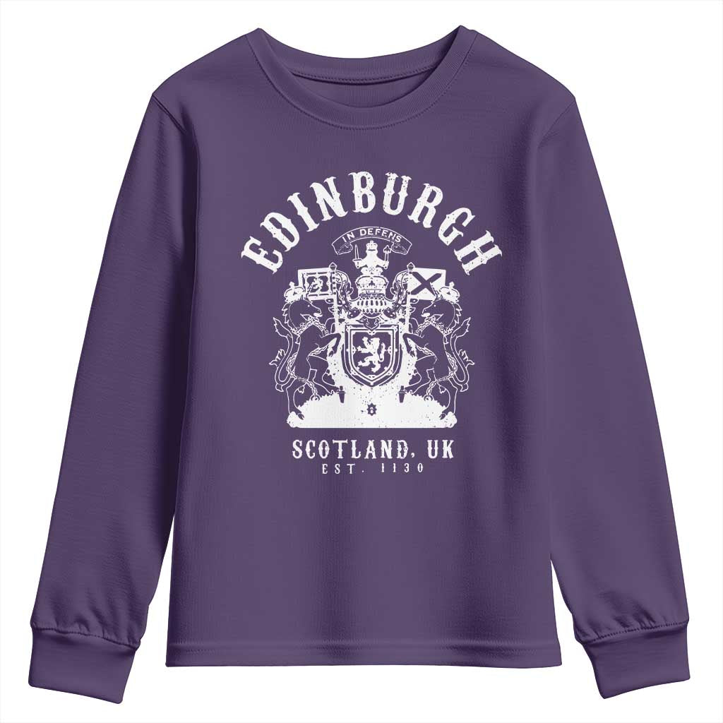 Edinburgh Scotland UK Est 1130 Youth Sweatshirt Royal Coat of Arms In Defens Historic Crest Graphic
