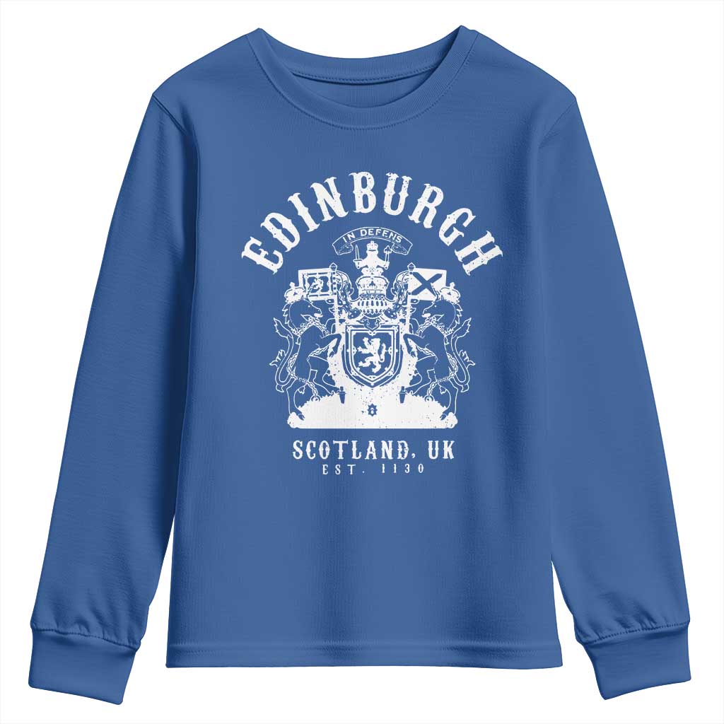Edinburgh Scotland UK Est 1130 Youth Sweatshirt Royal Coat of Arms In Defens Historic Crest Graphic