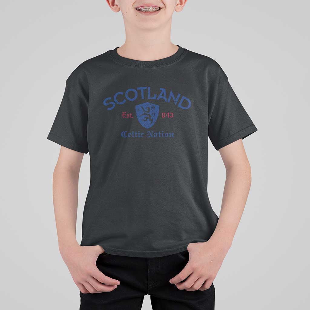 Scotland Celtic Nation Est 843 T Shirt For Kid Lion Rampant Shield Patriotic Scottish Heritage