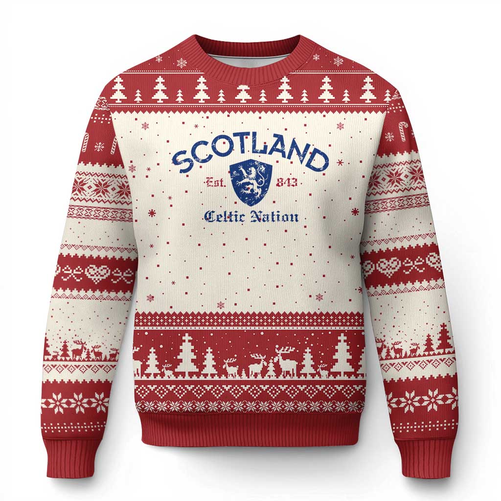 Scotland Celtic Nation Est 843 Ugly Christmas Sweater Lion Rampant Shield Patriotic Scottish Heritage