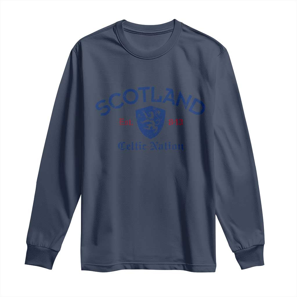 Scotland Celtic Nation Est 843 Long Sleeve Shirt Lion Rampant Shield Patriotic Scottish Heritage