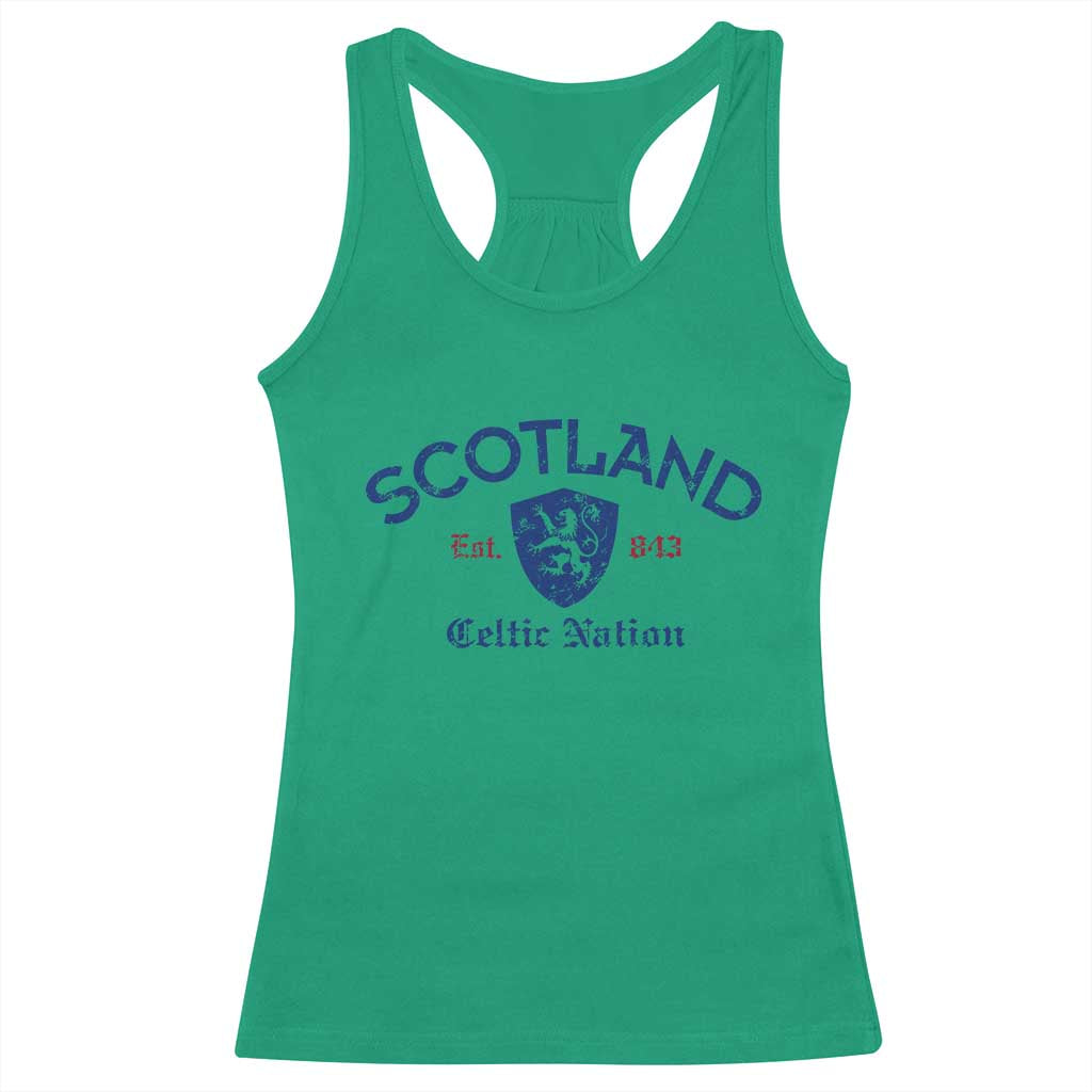 Scotland Celtic Nation Est 843 Racerback Tank Top Lion Rampant Shield Patriotic Scottish Heritage