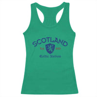 Scotland Celtic Nation Est 843 Racerback Tank Top Lion Rampant Shield Patriotic Scottish Heritage