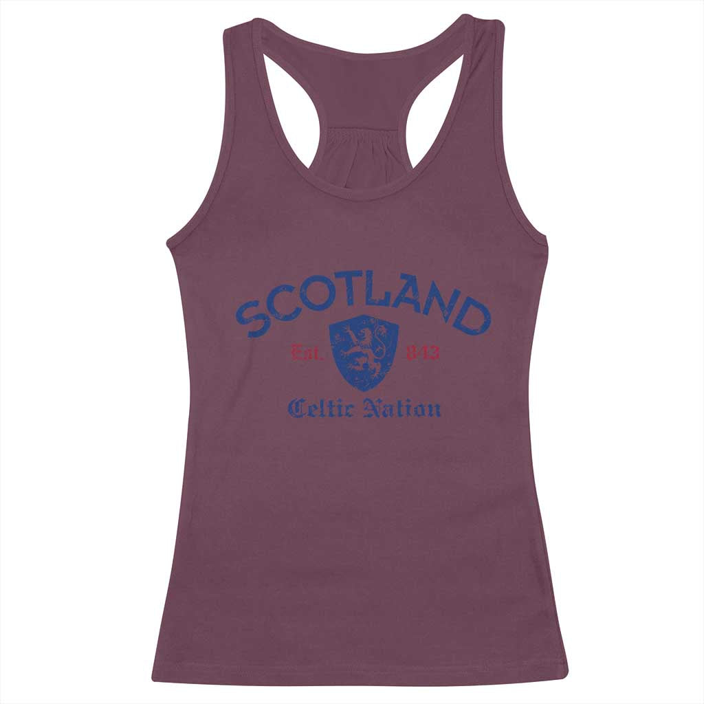 Scotland Celtic Nation Est 843 Racerback Tank Top Lion Rampant Shield Patriotic Scottish Heritage
