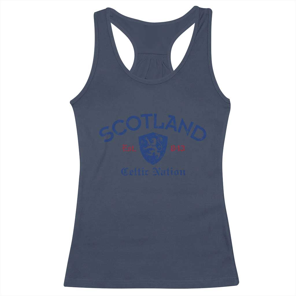 Scotland Celtic Nation Est 843 Racerback Tank Top Lion Rampant Shield Patriotic Scottish Heritage