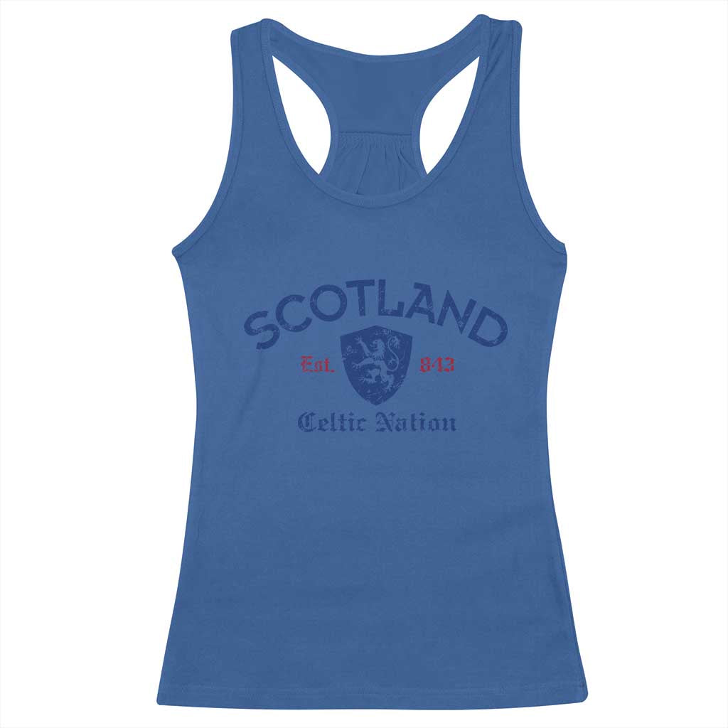 Scotland Celtic Nation Est 843 Racerback Tank Top Lion Rampant Shield Patriotic Scottish Heritage