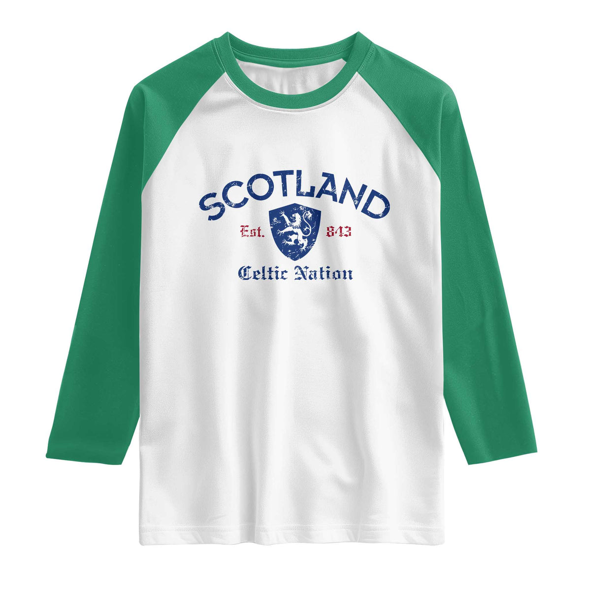 Scotland Celtic Nation Est 843 Raglan Shirt Lion Rampant Shield Patriotic Scottish Heritage
