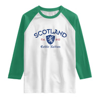 Scotland Celtic Nation Est 843 Raglan Shirt Lion Rampant Shield Patriotic Scottish Heritage