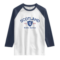 Scotland Celtic Nation Est 843 Raglan Shirt Lion Rampant Shield Patriotic Scottish Heritage