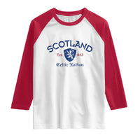 Scotland Celtic Nation Est 843 Raglan Shirt Lion Rampant Shield Patriotic Scottish Heritage