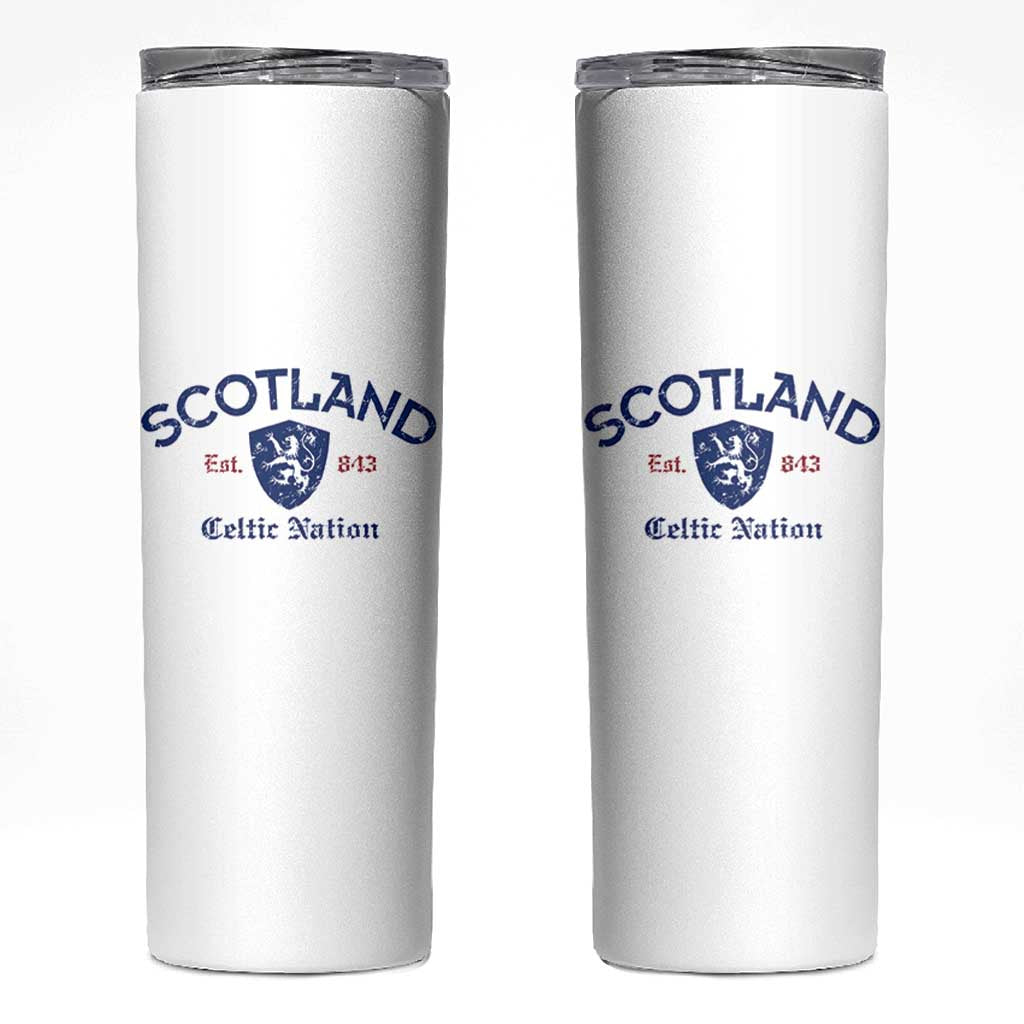 Scotland Celtic Nation Est 843 Skinny Tumbler Lion Rampant Shield Patriotic Scottish Heritage