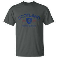 Scotland Celtic Nation Est 843 T Shirt Lion Rampant Shield Patriotic Scottish Heritage