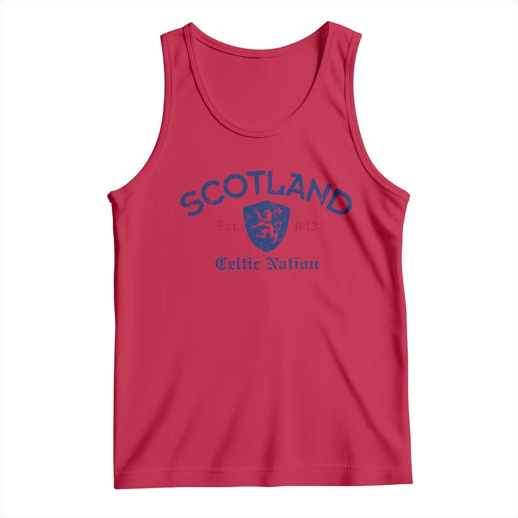 Scotland Celtic Nation Est 843 Tank Top Lion Rampant Shield Patriotic Scottish Heritage