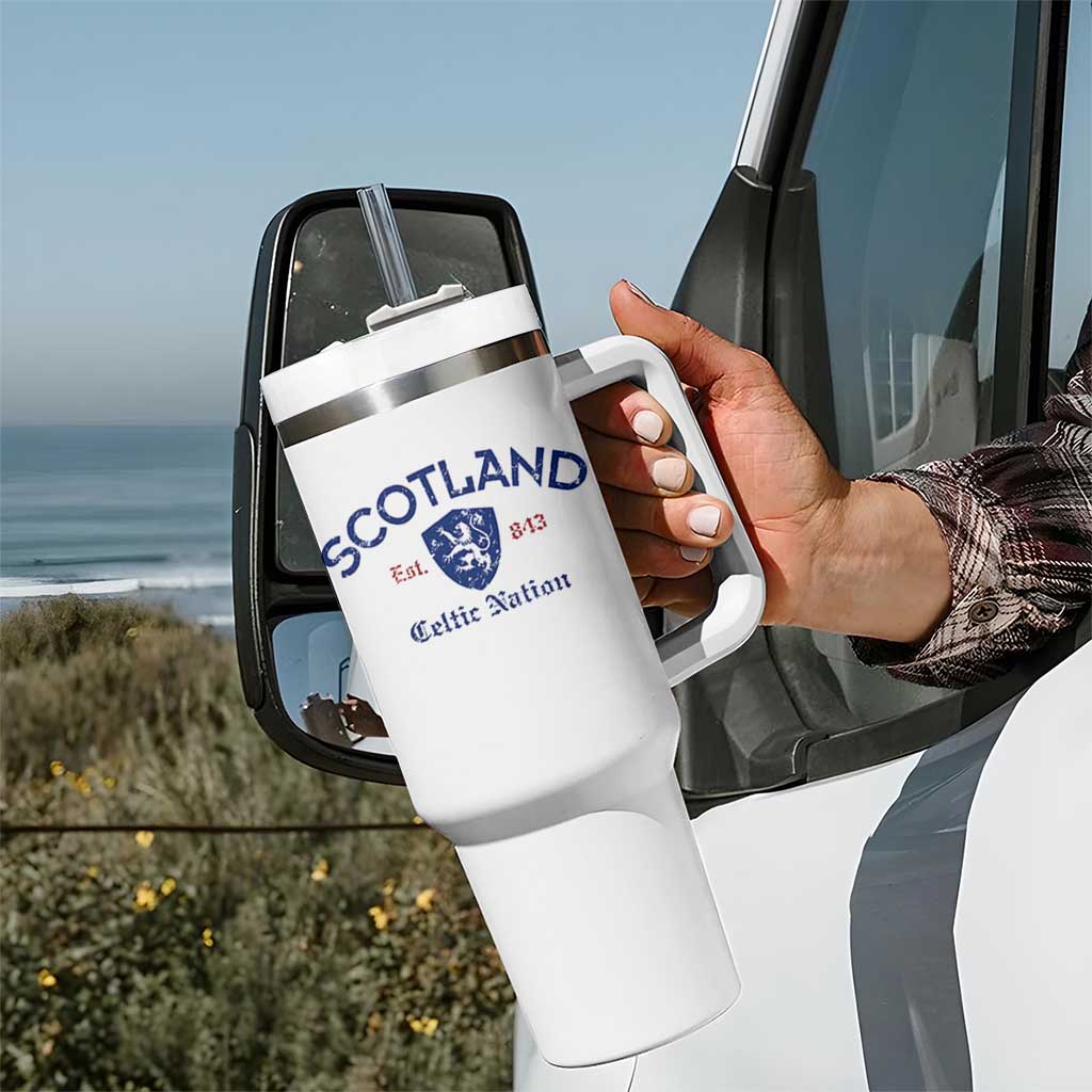 Scotland Celtic Nation Est 843 Tumbler With Handle Lion Rampant Shield Patriotic Scottish Heritage