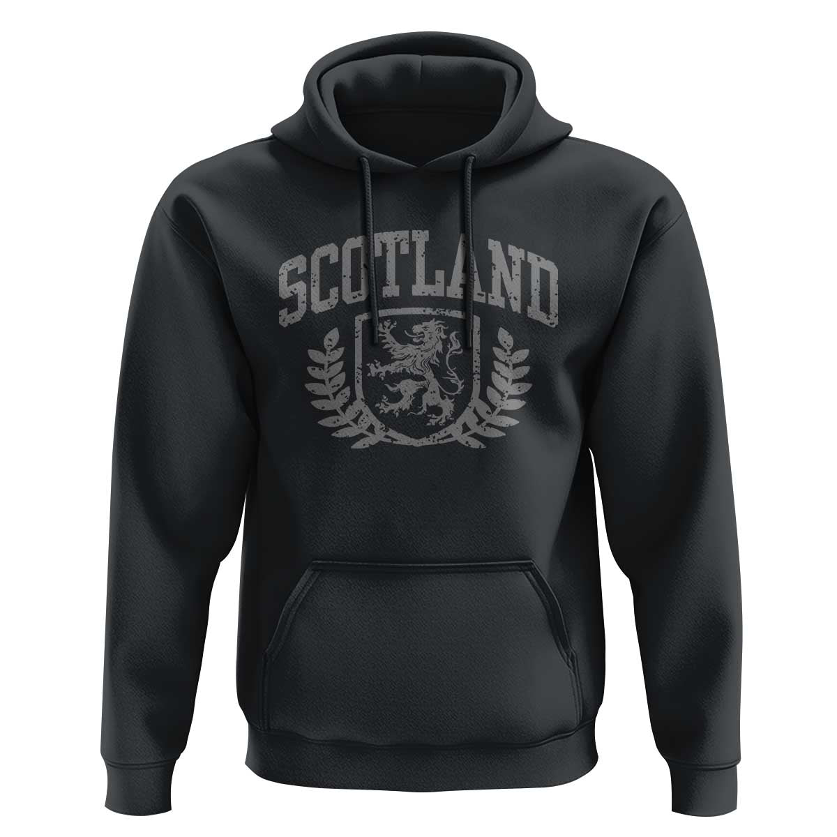 Scotland Lion Rampant Distressed Crest Hoodie Scottish Heritage Monochrome Laurel Wreath Vintage Graphic