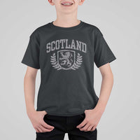 Scotland Lion Rampant Distressed Crest T Shirt For Kid Scottish Heritage Monochrome Laurel Wreath Vintage Graphic