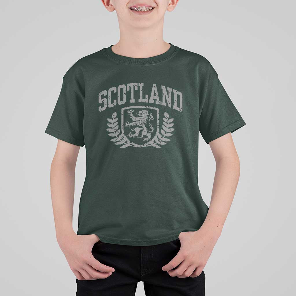Scotland Lion Rampant Distressed Crest T Shirt For Kid Scottish Heritage Monochrome Laurel Wreath Vintage Graphic