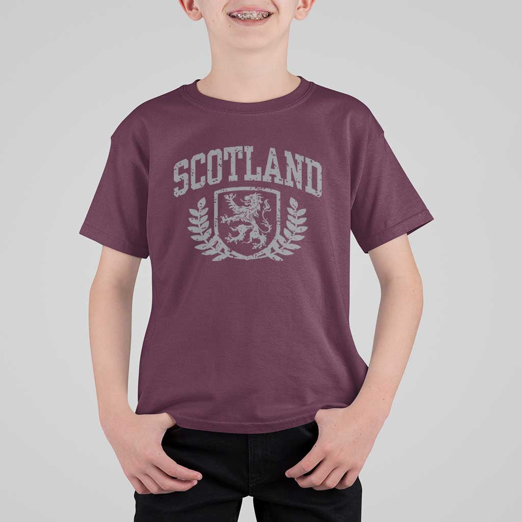 Scotland Lion Rampant Distressed Crest T Shirt For Kid Scottish Heritage Monochrome Laurel Wreath Vintage Graphic