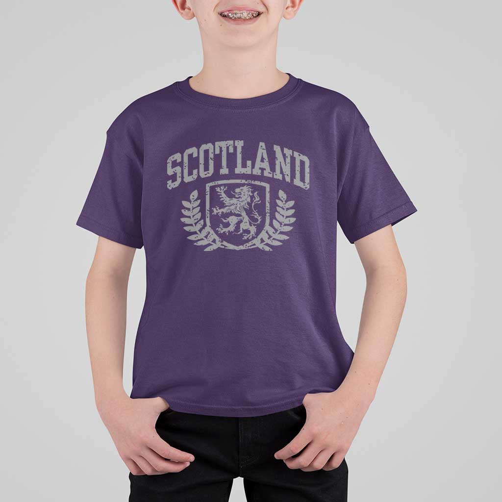 Scotland Lion Rampant Distressed Crest T Shirt For Kid Scottish Heritage Monochrome Laurel Wreath Vintage Graphic