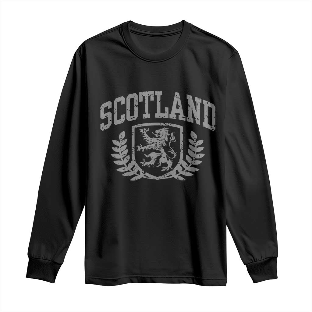 Scotland Lion Rampant Distressed Crest Long Sleeve Shirt Scottish Heritage Monochrome Laurel Wreath Vintage Graphic