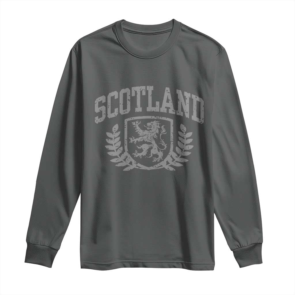 Scotland Lion Rampant Distressed Crest Long Sleeve Shirt Scottish Heritage Monochrome Laurel Wreath Vintage Graphic