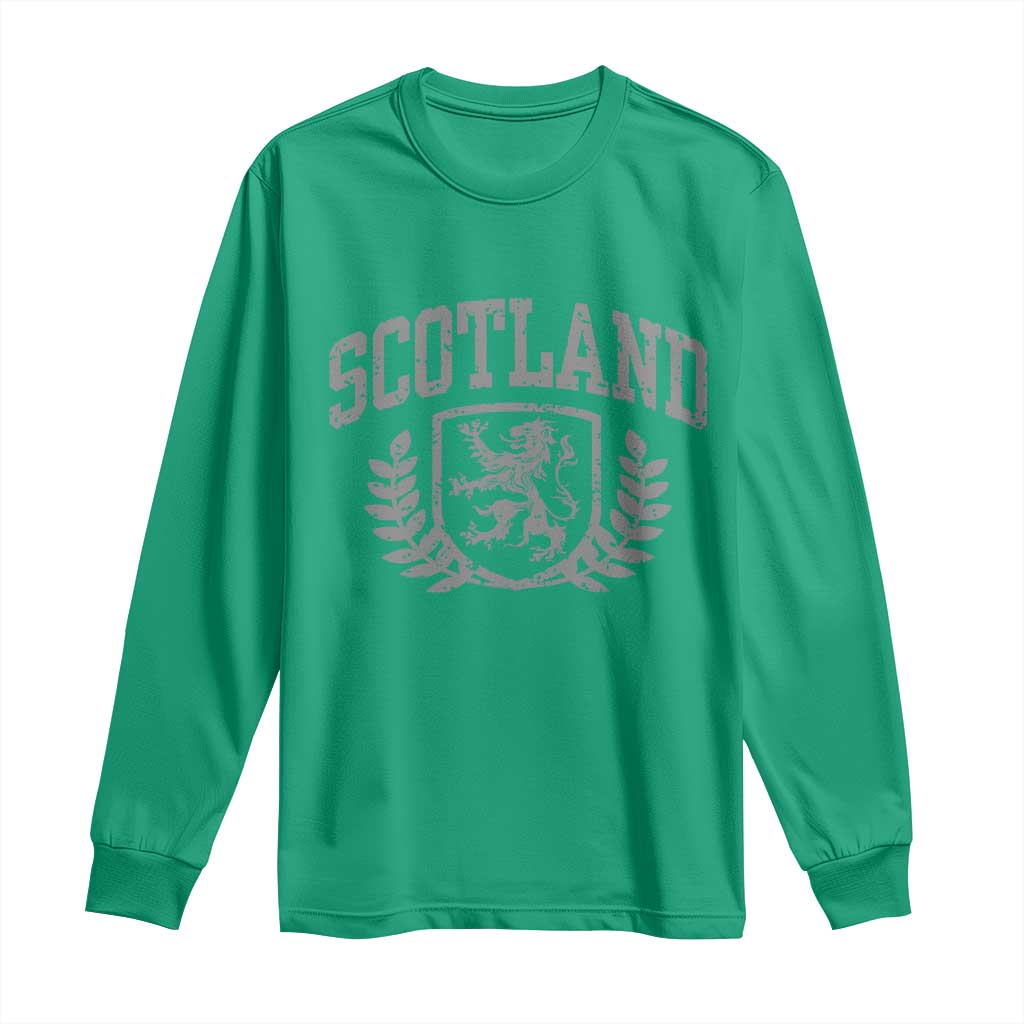 Scotland Lion Rampant Distressed Crest Long Sleeve Shirt Scottish Heritage Monochrome Laurel Wreath Vintage Graphic