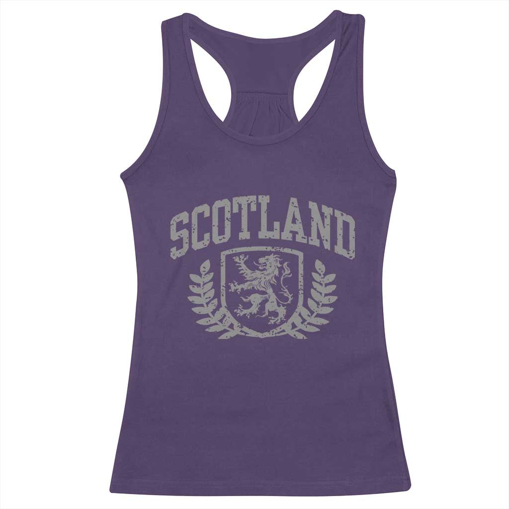 Scotland Lion Rampant Distressed Crest Racerback Tank Top Scottish Heritage Monochrome Laurel Wreath Vintage Graphic