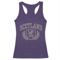 Scotland Lion Rampant Distressed Crest Racerback Tank Top Scottish Heritage Monochrome Laurel Wreath Vintage Graphic