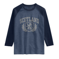 Scotland Lion Rampant Distressed Crest Raglan Shirt Scottish Heritage Monochrome Laurel Wreath Vintage Graphic