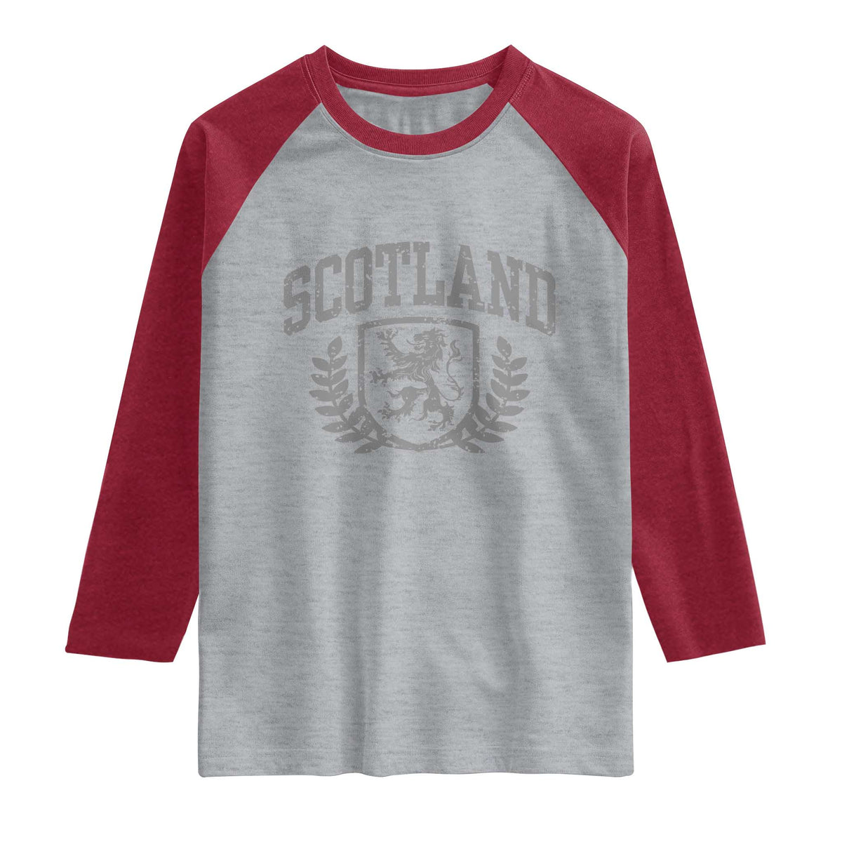 Scotland Lion Rampant Distressed Crest Raglan Shirt Scottish Heritage Monochrome Laurel Wreath Vintage Graphic
