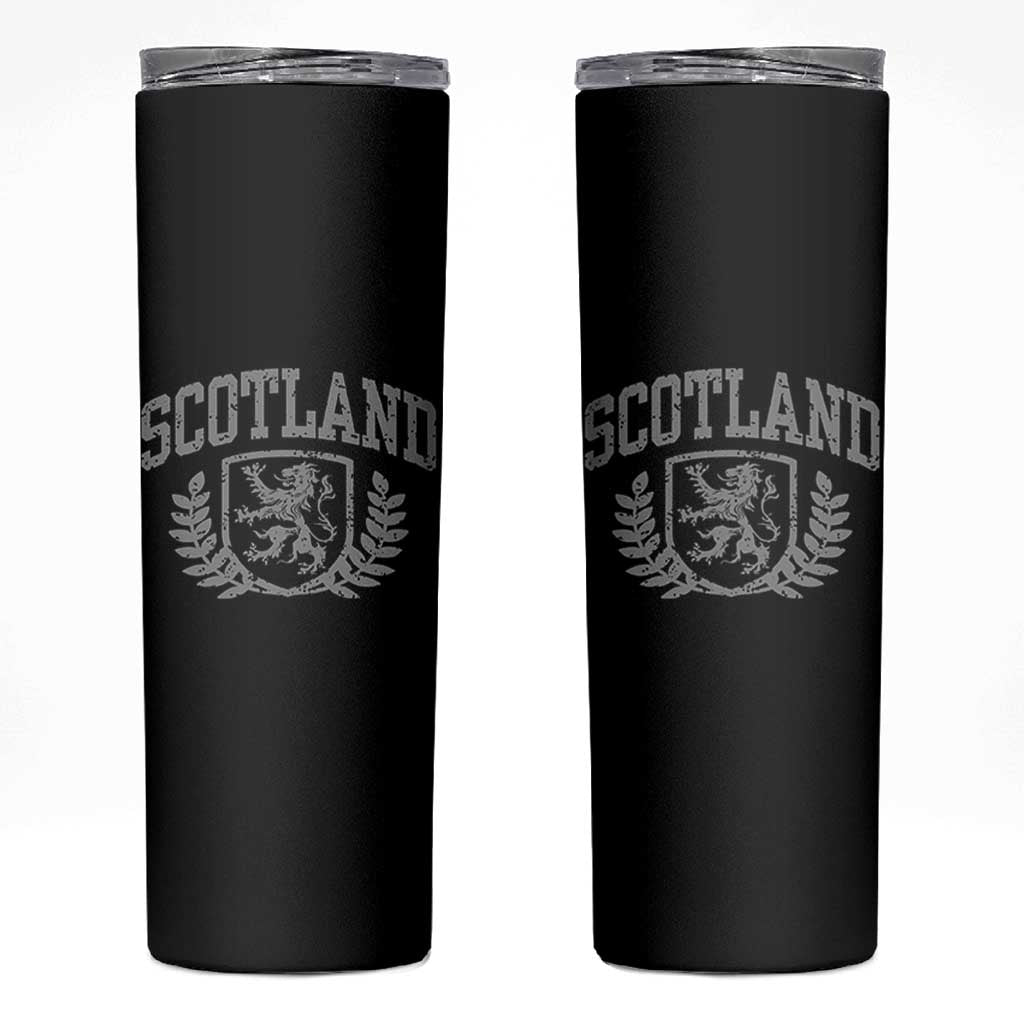 Scotland Lion Rampant Distressed Crest Skinny Tumbler Scottish Heritage Monochrome Laurel Wreath Vintage Graphic