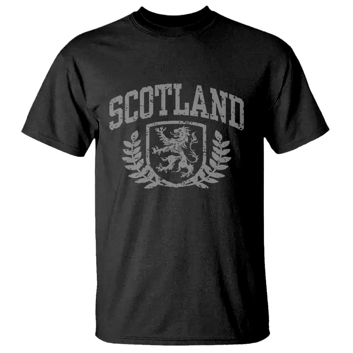 Scotland Lion Rampant Distressed Crest T Shirt Scottish Heritage Monochrome Laurel Wreath Vintage Graphic