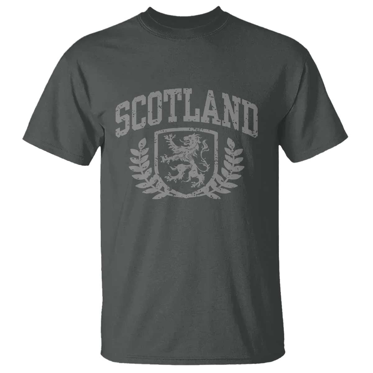 Scotland Lion Rampant Distressed Crest T Shirt Scottish Heritage Monochrome Laurel Wreath Vintage Graphic
