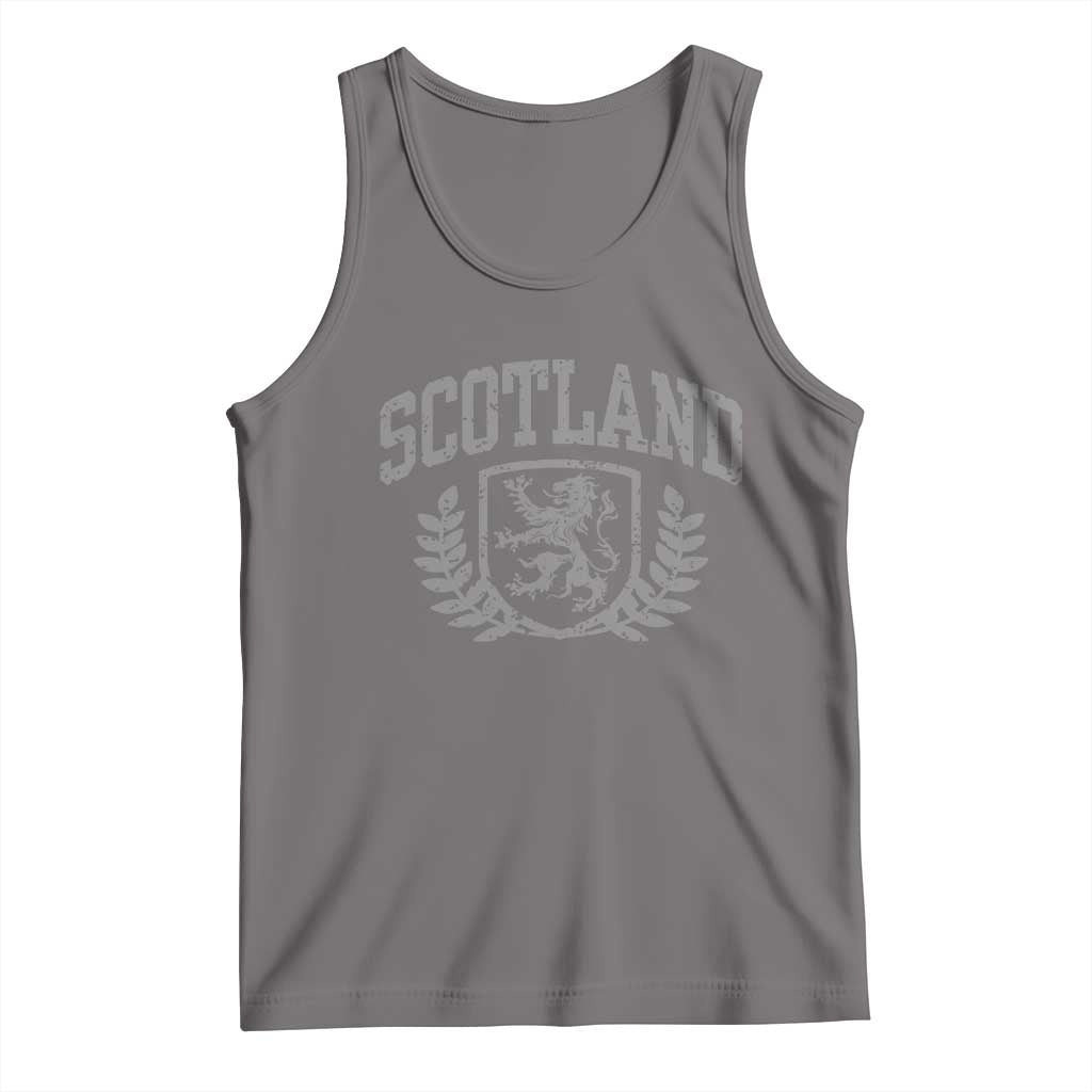 Scotland Lion Rampant Distressed Crest Tank Top Scottish Heritage Monochrome Laurel Wreath Vintage Graphic