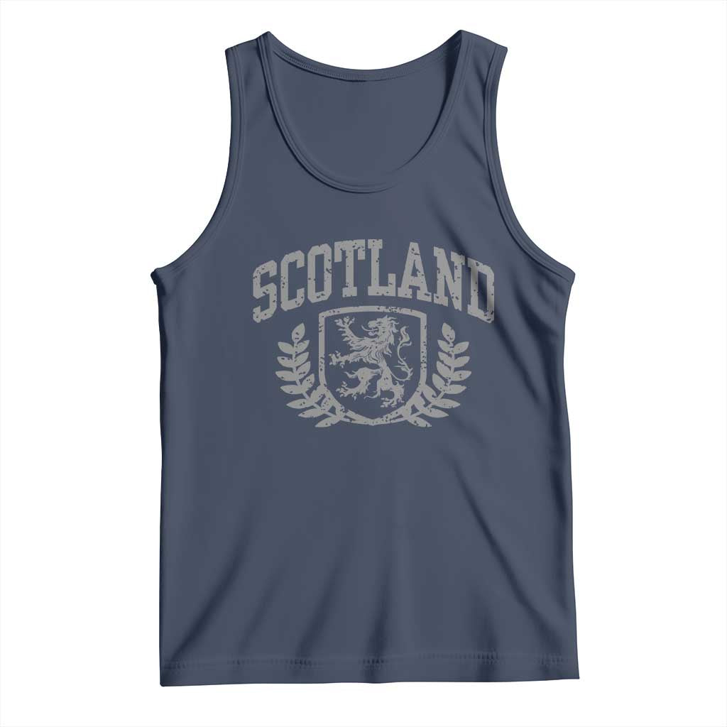 Scotland Lion Rampant Distressed Crest Tank Top Scottish Heritage Monochrome Laurel Wreath Vintage Graphic