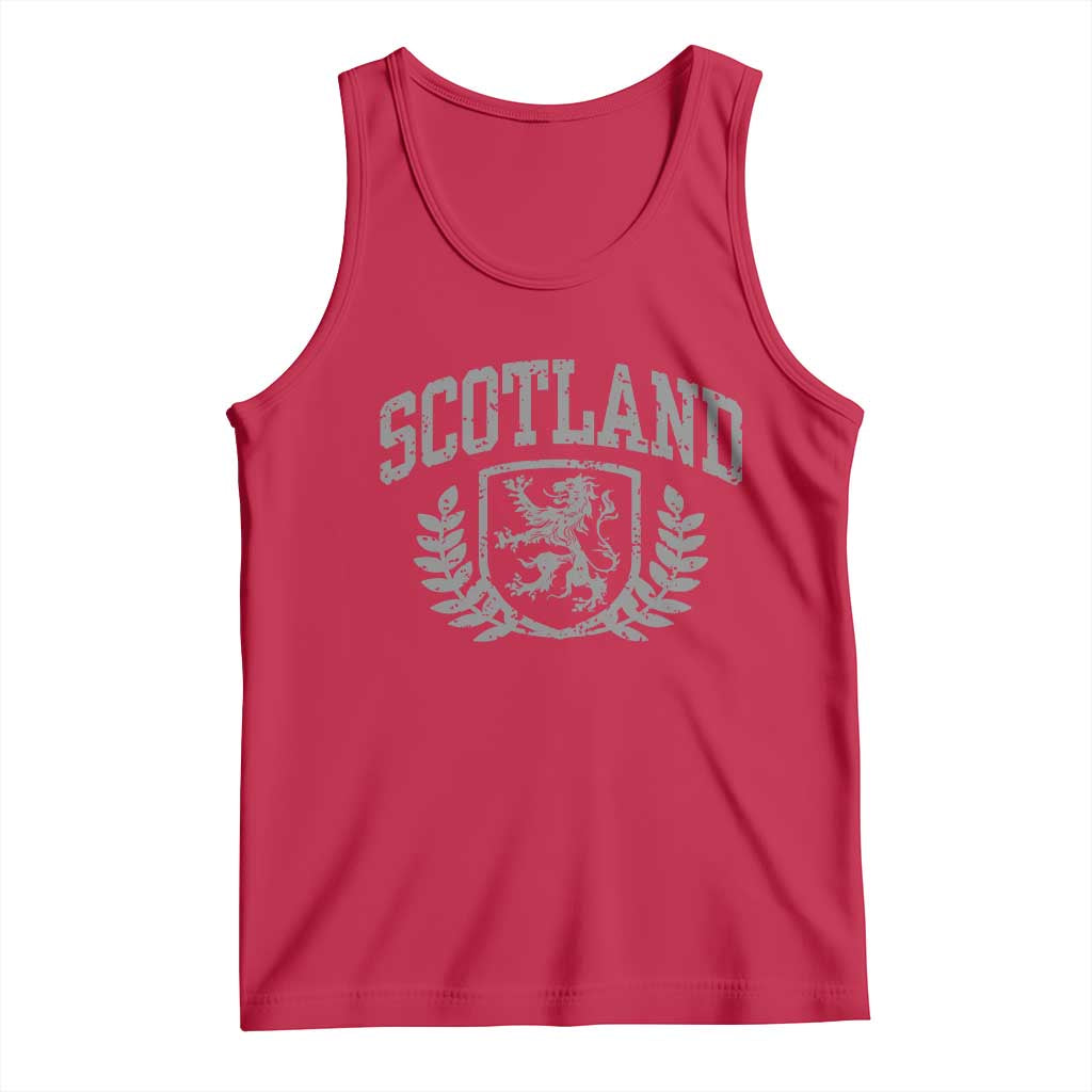 Scotland Lion Rampant Distressed Crest Tank Top Scottish Heritage Monochrome Laurel Wreath Vintage Graphic